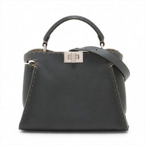 Fendi Peekaboo Essentially Selleria Leather Handbag Gray